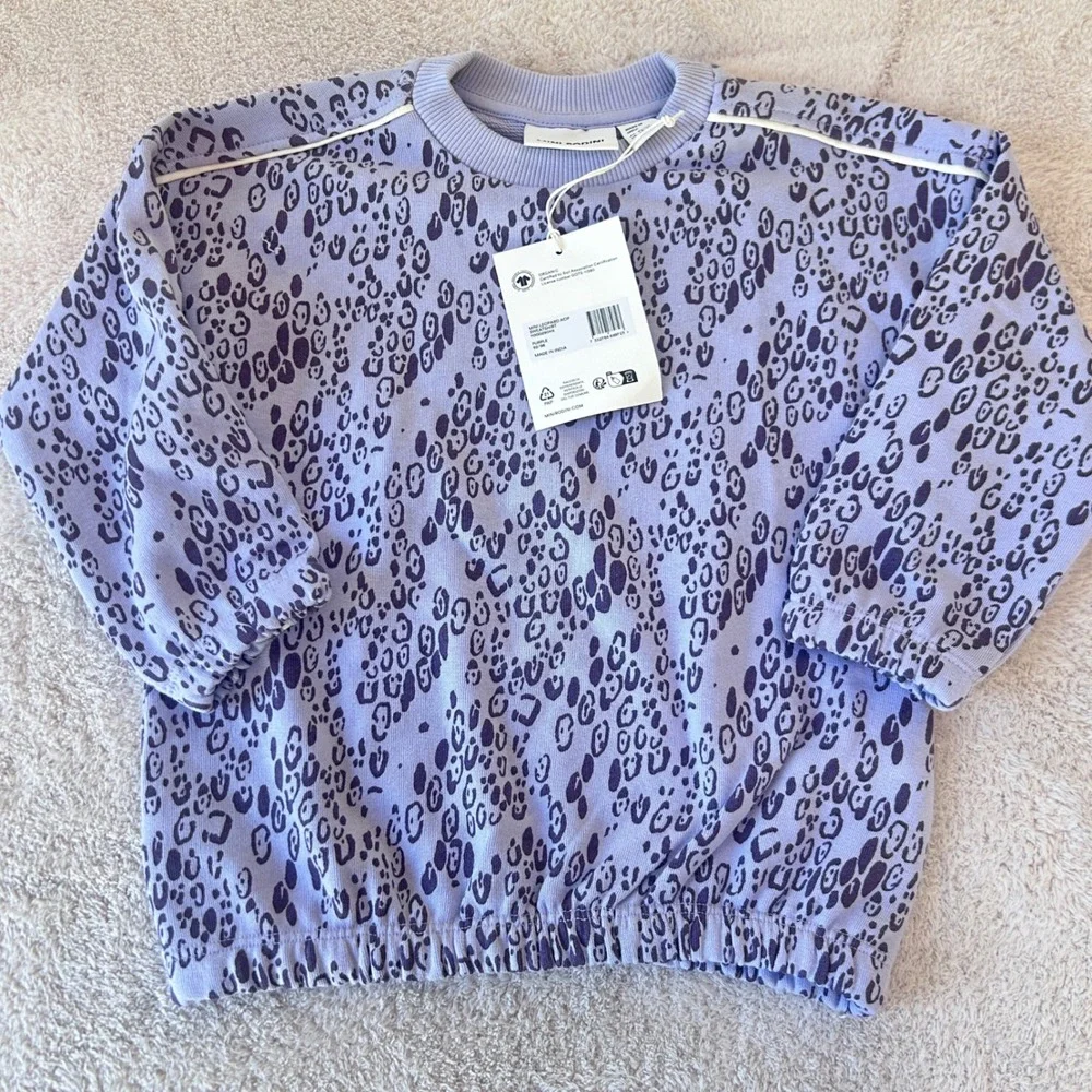 Mini Rodini Purple Leopard Print Sweatshirt and Shorts Set 92/98 1.5-3Y NWT